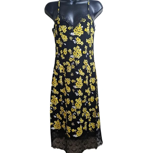 Michael Kors | Dresses | Michael Kors Black Yellow Floral Midi Slip Dress  Xs | Poshmark